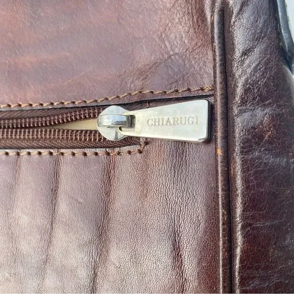 Chiarugi Vintage Messenger Bag Brown Leather Crossbody Made In Italy